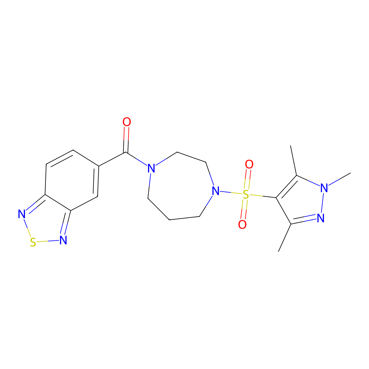 benzo[c][1,2,5]thiadiazol-5-yl(4-((1,3,5-trimethyl-1H-pyrazol-4-yl)sulfonyl)-1,4-diazepan-1-yl)methanone molecular structure, CAS 1903881-90-2