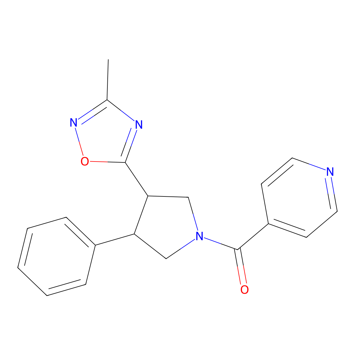 (3-(3-Methyl-1,2,4-oxadiazol-5-yl)-4-phenylpyrrolidin-1-yl)(pyridin-4-yl)methanone molecular structure, CAS 1903882-35-8