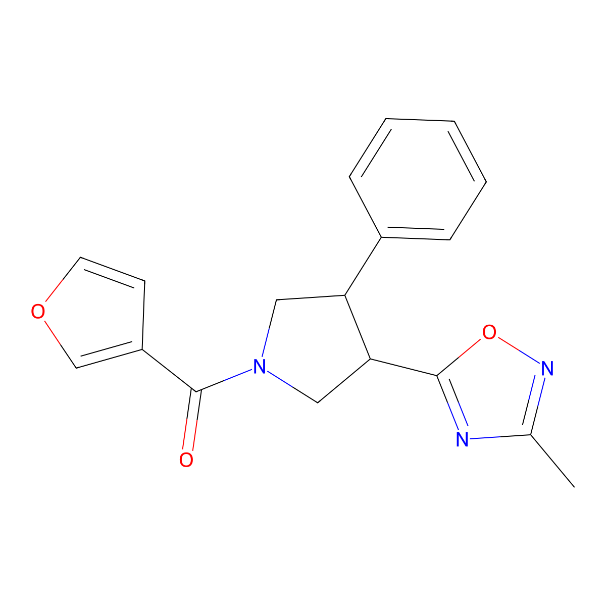 Furan-3-yl(3-(3-methyl-1,2,4-oxadiazol-5-yl)-4-phenylpyrrolidin-1-yl)methanone molecular structure, CAS 1903882-44-9