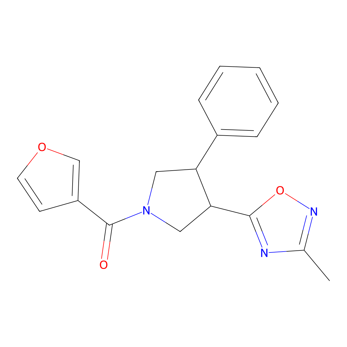 Furan-3-yl(3-(3-methyl-1,2,4-oxadiazol-5-yl)-4-phenylpyrrolidin-1-yl)methanone molecular structure, CAS 1903882-44-9