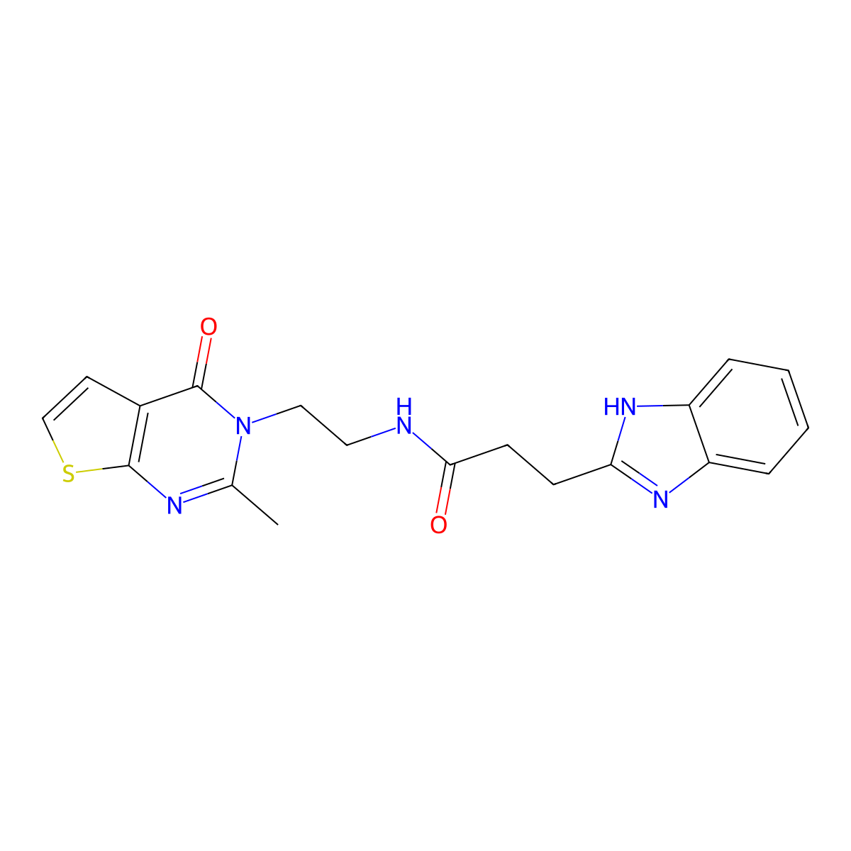 3-(1H-benzo[d]imidazol-2-yl)-N-(2-(2-methyl-4-oxothieno[2,3-d]pyrimidin-3(4H)-yl)ethyl)propanamide molecular structure, CAS 1903884-03-6