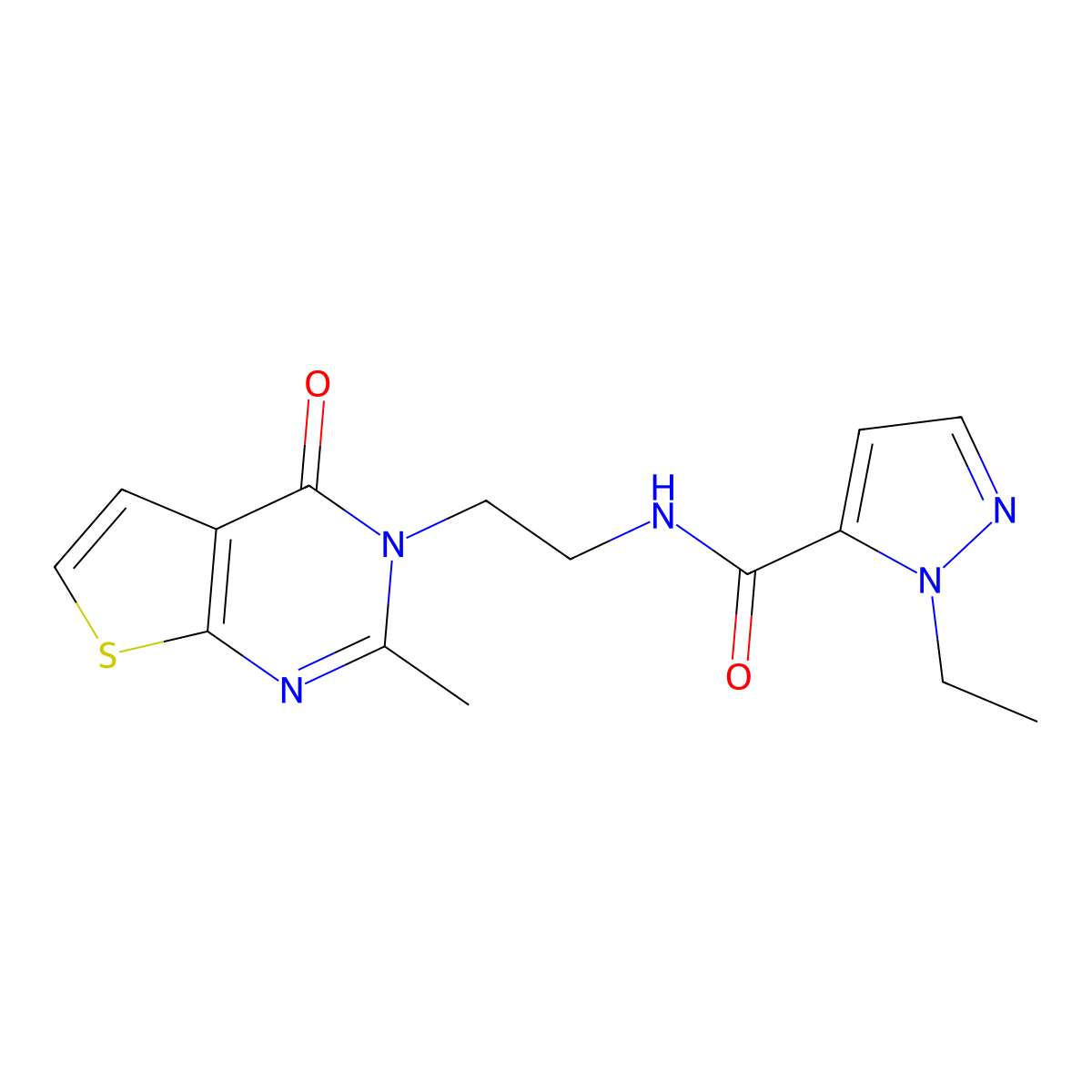 1-ethyl-N-(2-(2-methyl-4-oxothieno[2,3-d]pyrimidin-3(4H)-yl)ethyl)-1H-pyrazole-5-carboxamide molecular structure, CAS 1903884-11-6