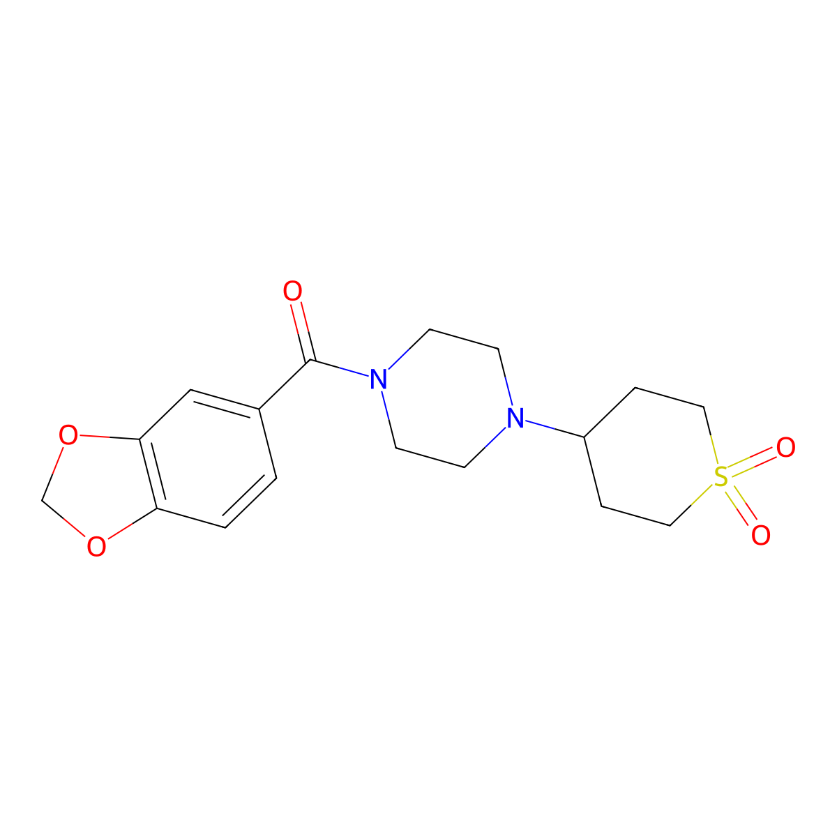 benzo[d][1,3]dioxol-5-yl(4-(1,1-dioxidotetrahydro-2H-thiopyran-4-yl)piperazin-1-yl)methanone molecular structure, CAS 1903884-38-7