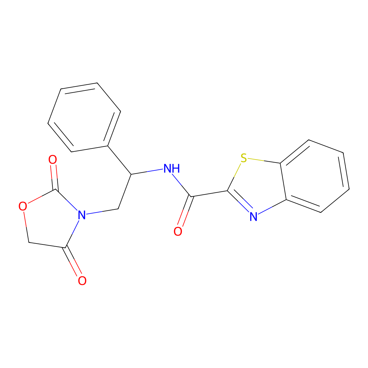 N-(2-(2,4-dioxooxazolidin-3-yl)-1-phenylethyl)benzo[d]thiazole-2-carboxamide molecular structure, CAS 1903884-94-5