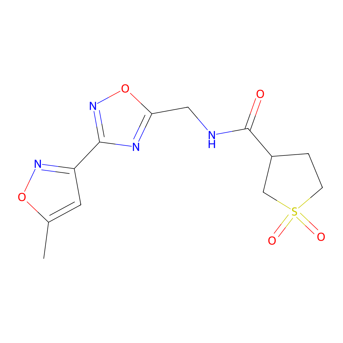 N-((3-(5-methylisoxazol-3-yl)-1,2,4-oxadiazol-5-yl)methyl)tetrahydrothiophene-3-carboxamide 1,1-dioxide molecular structure, CAS 1903884-98-9