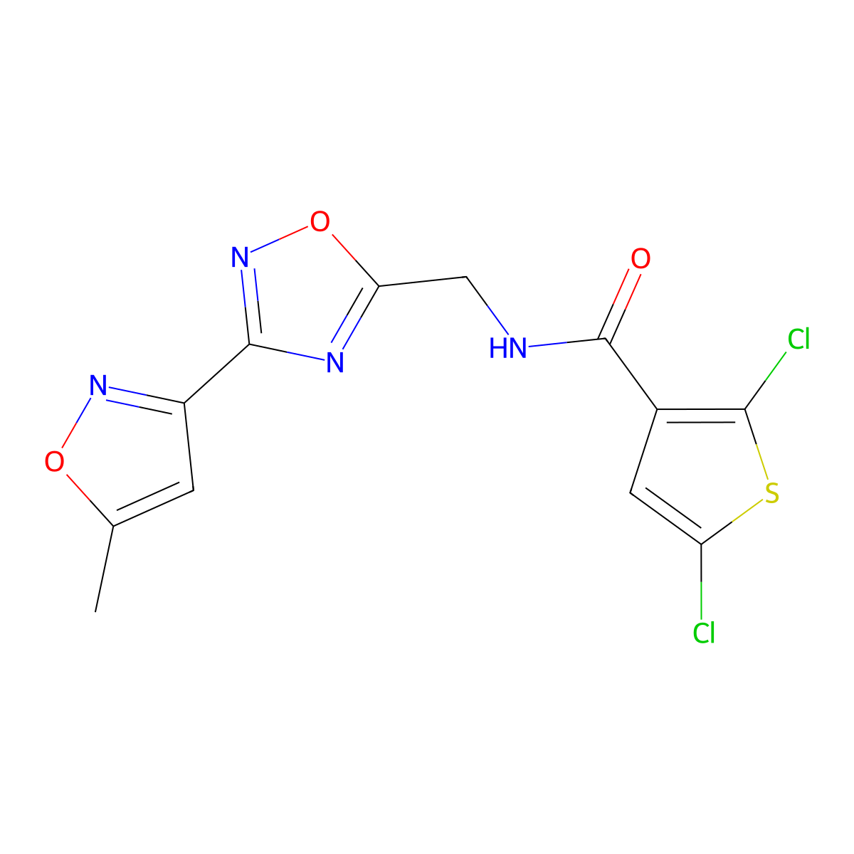 2,5-dichloro-N-((3-(5-methylisoxazol-3-yl)-1,2,4-oxadiazol-5-yl)methyl)thiophene-3-carboxamide molecular structure, CAS 1903885-26-6