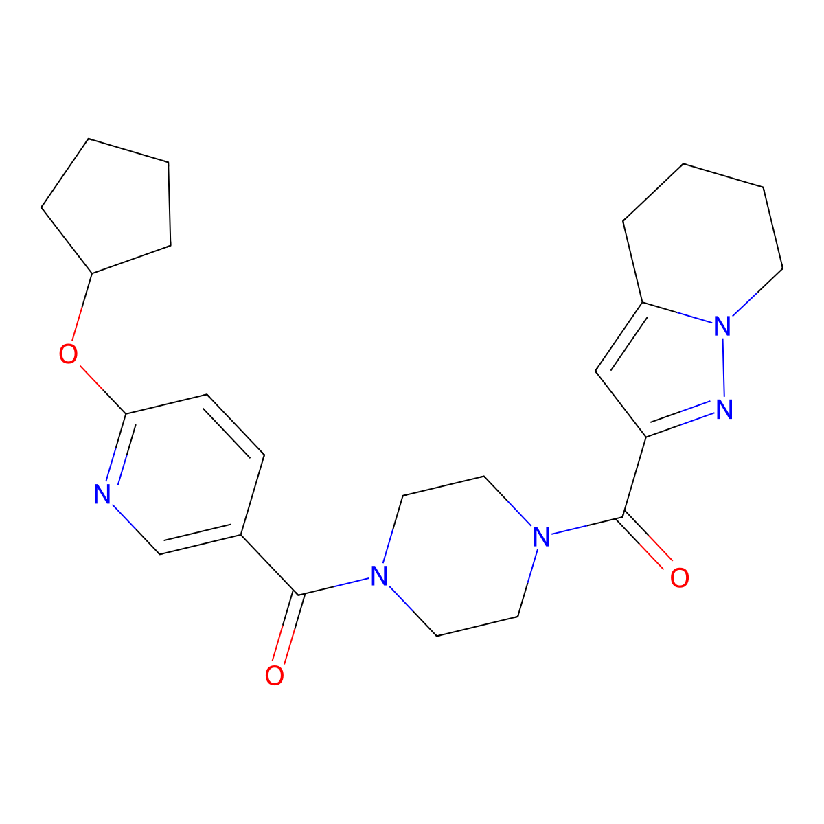 (4-(6-(Cyclopentyloxy)nicotinoyl)piperazin-1-yl)(4,5,6,7-tetrahydropyrazolo[1,5-a]pyridin-2-yl)methanone molecular structure, CAS 1903885-50-6