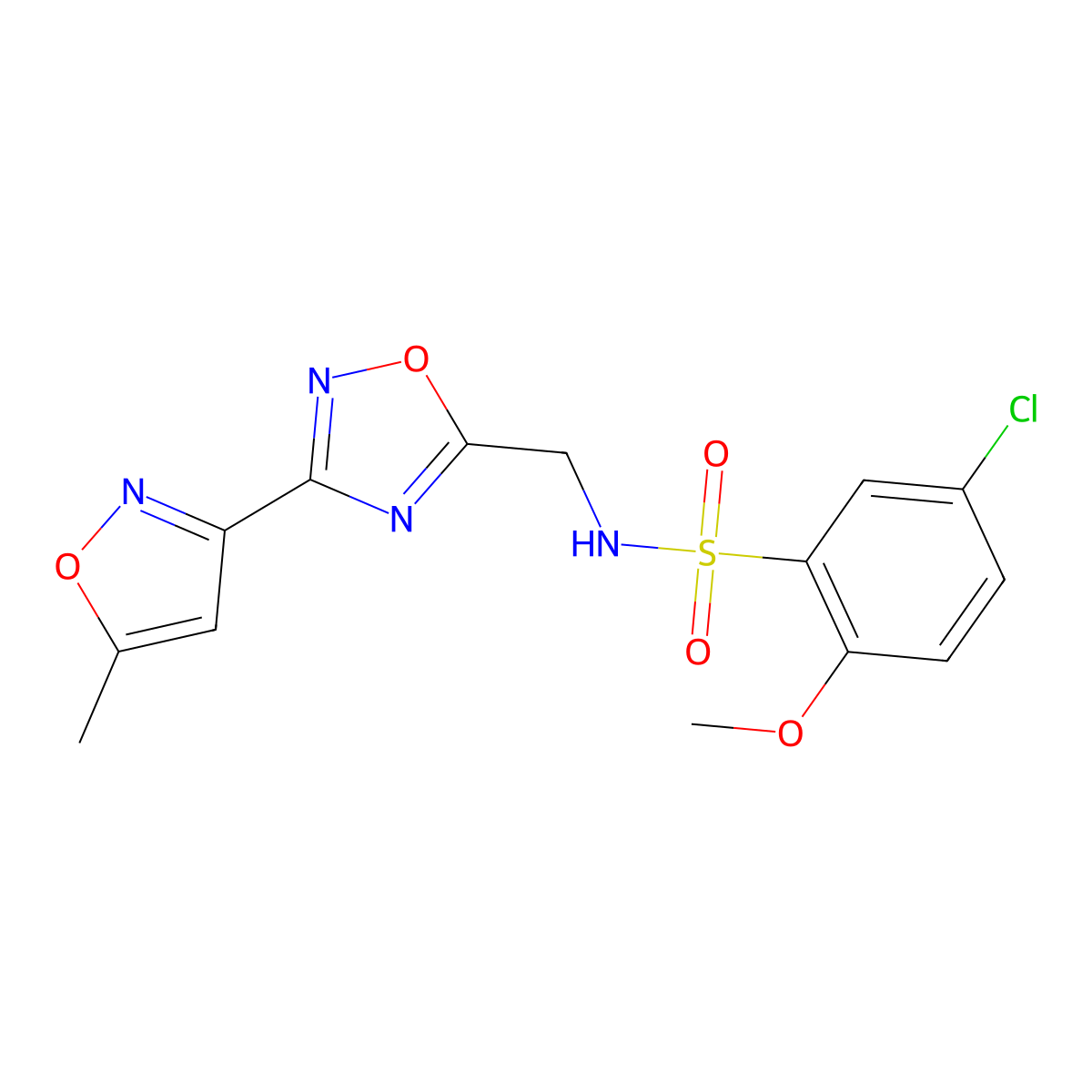 5-chloro-2-methoxy-N-((3-(5-methylisoxazol-3-yl)-1,2,4-oxadiazol-5-yl)methyl)benzenesulfonamide molecular structure, CAS 1903885-62-0