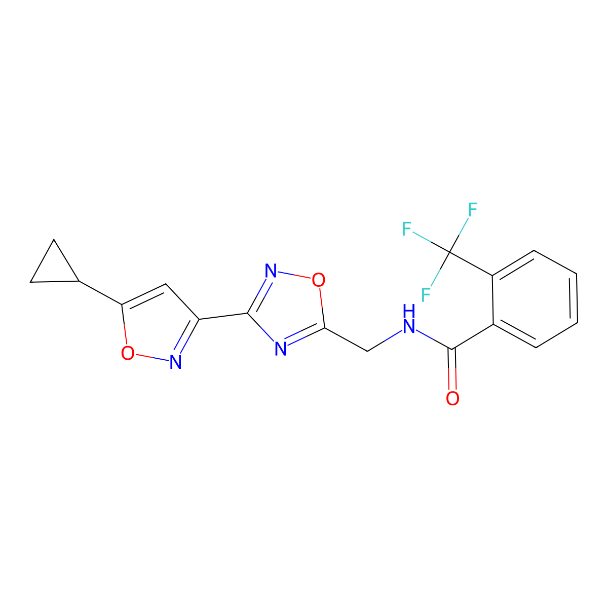 N-((3-(5-cyclopropylisoxazol-3-yl)-1,2,4-oxadiazol-5-yl)methyl)-2-(trifluoromethyl)benzamide molecular structure, CAS 1903885-75-5