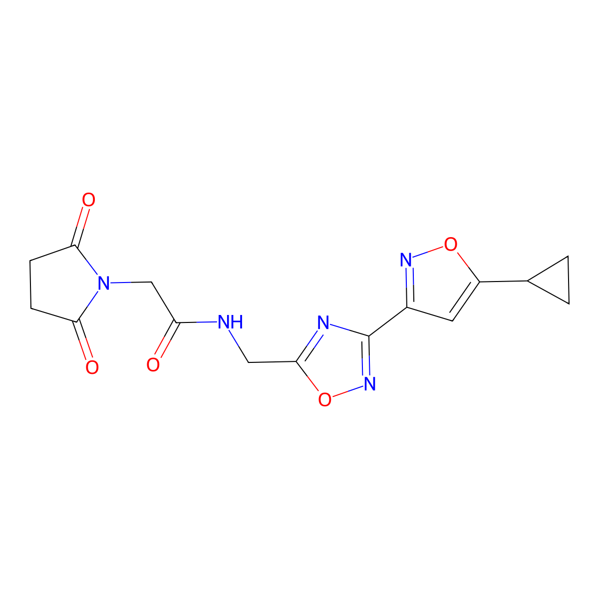 N-((3-(5-cyclopropylisoxazol-3-yl)-1,2,4-oxadiazol-5-yl)methyl)-2-(2,5-dioxopyrrolidin-1-yl)acetamide molecular structure, CAS 1903885-84-6