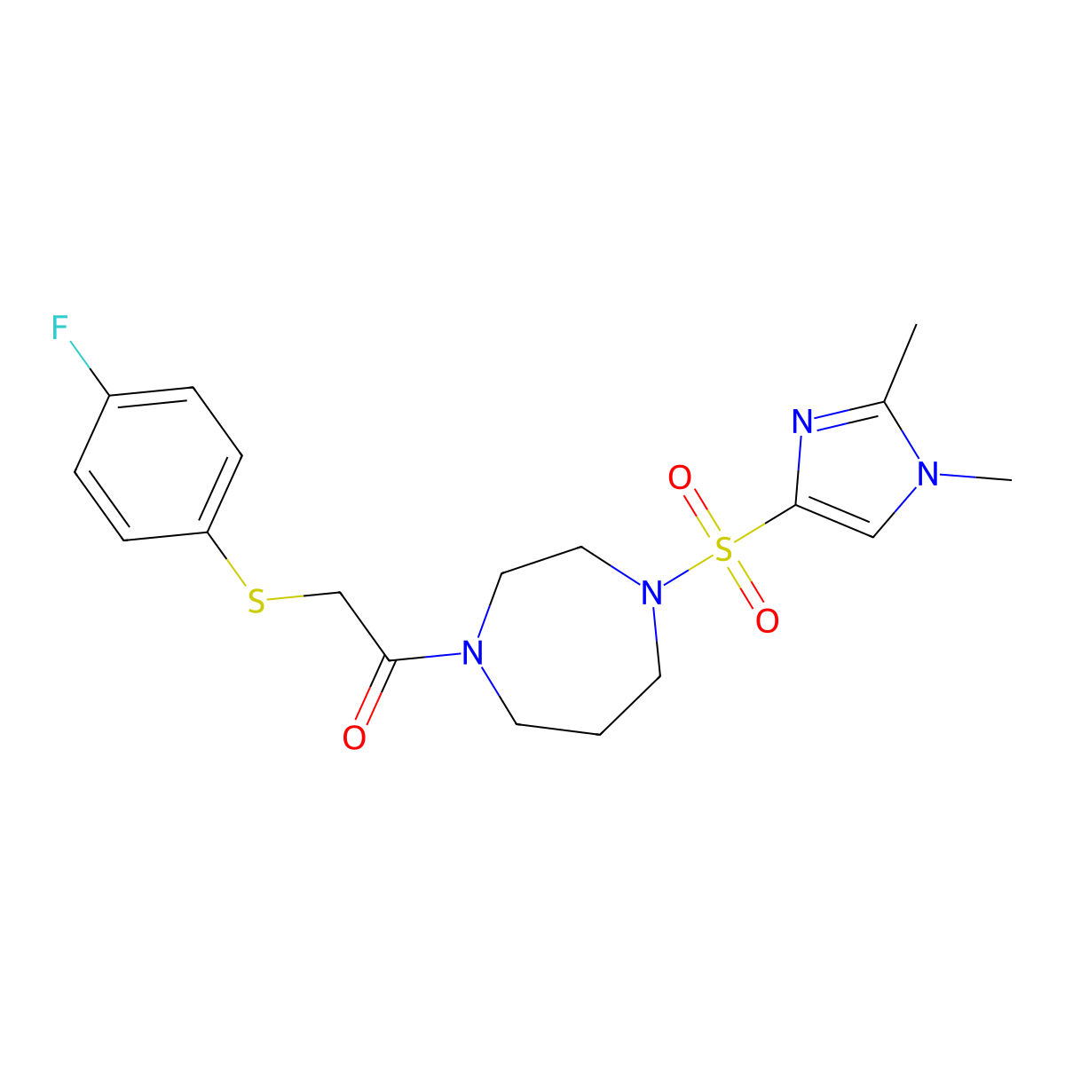 1-(4-((1,2-dimethyl-1H-imidazol-4-yl)sulfonyl)-1,4-diazepan-1-yl)-2-((4-fluorophenyl)thio)ethanone molecular structure, CAS 1903886-40-7
