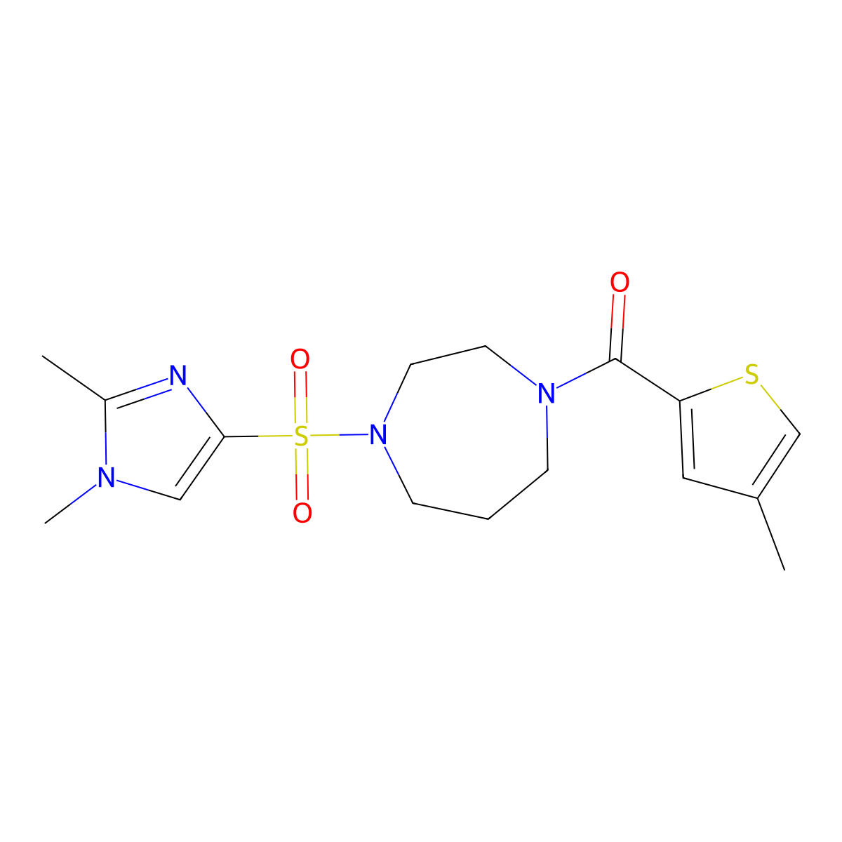 (4-((1,2-dimethyl-1H-imidazol-4-yl)sulfonyl)-1,4-diazepan-1-yl)(4-methylthiophen-2-yl)methanone molecular structure, CAS 1903886-51-0