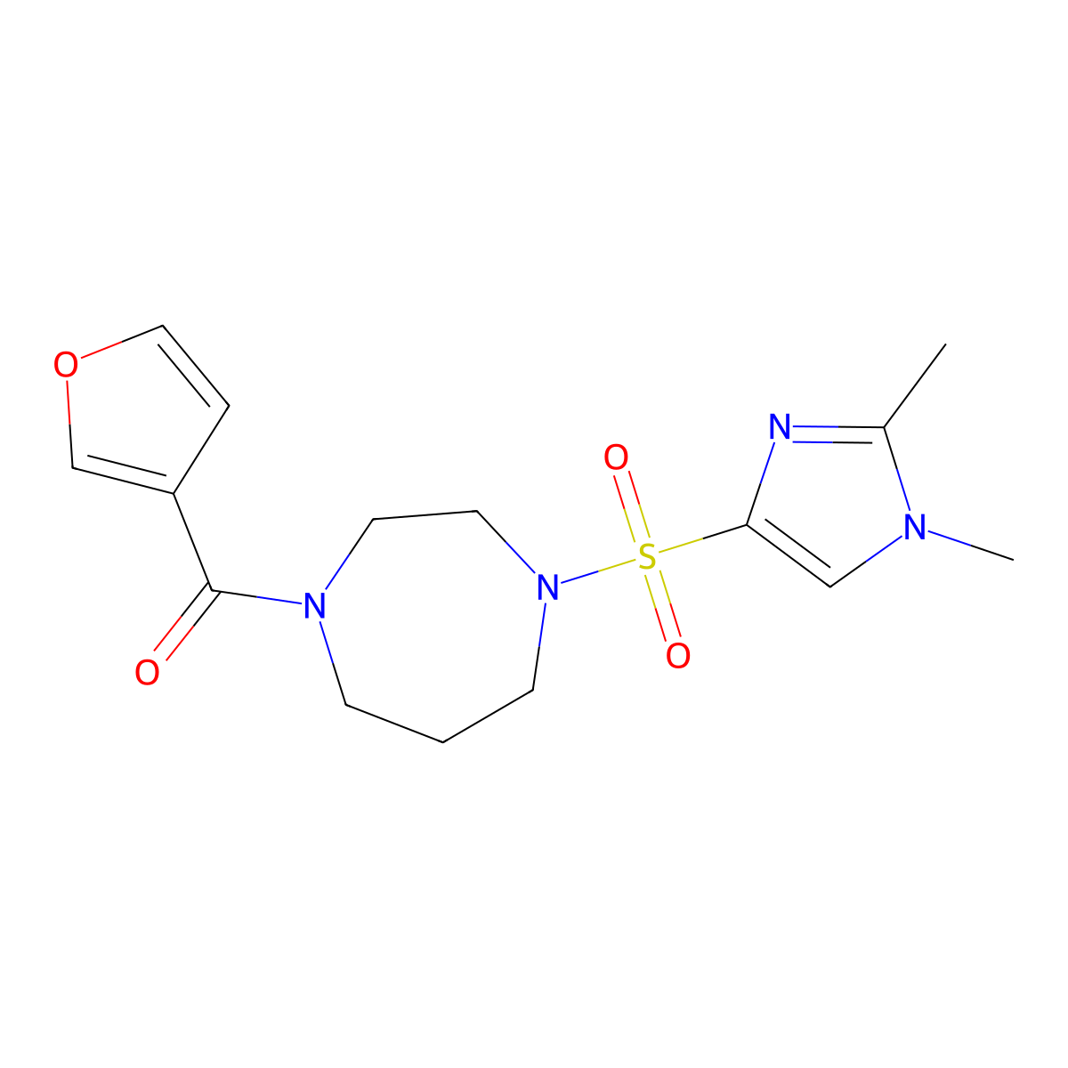 (4-((1,2-dimethyl-1H-imidazol-4-yl)sulfonyl)-1,4-diazepan-1-yl)(furan-3-yl)methanone molecular structure, CAS 1903886-63-4