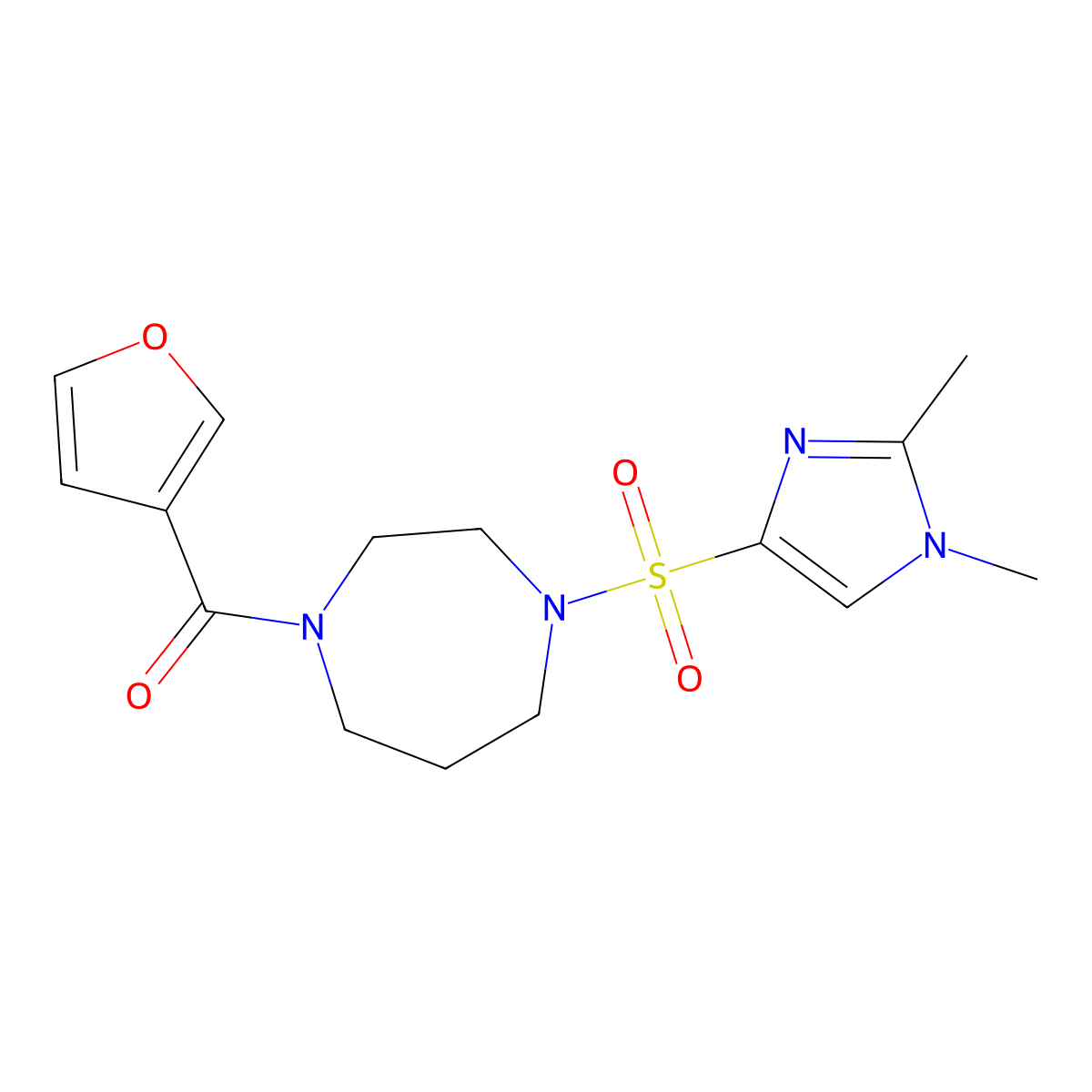 (4-((1,2-dimethyl-1H-imidazol-4-yl)sulfonyl)-1,4-diazepan-1-yl)(furan-3-yl)methanone molecular structure, CAS 1903886-63-4