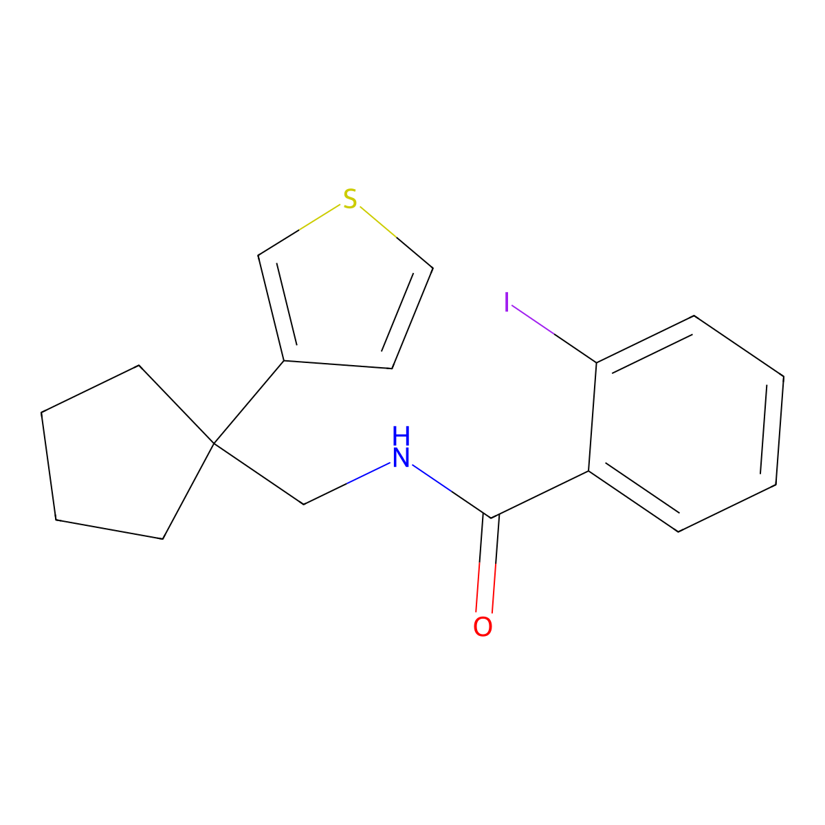 2-iodo-N-{[1-(thiophen-3-yl)cyclopentyl]methyl}benzamide molecular structure, CAS 1903887-22-8
