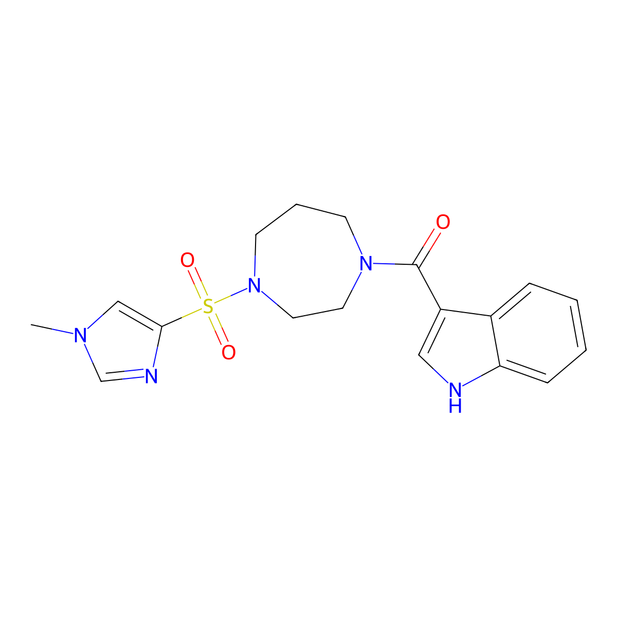 (1H-indol-3-yl)(4-((1-methyl-1H-imidazol-4-yl)sulfonyl)-1,4-diazepan-1-yl)methanone molecular structure, CAS 1903887-88-6