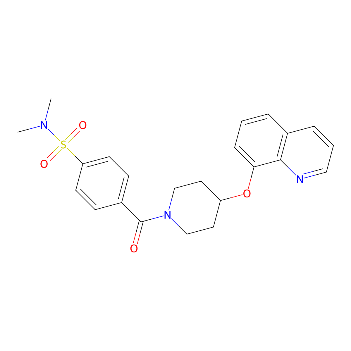 N,N-dimethyl-4-(4-(quinolin-8-yloxy)piperidine-1-carbonyl)benzenesulfonamide molecular structure, CAS 1903893-38-8