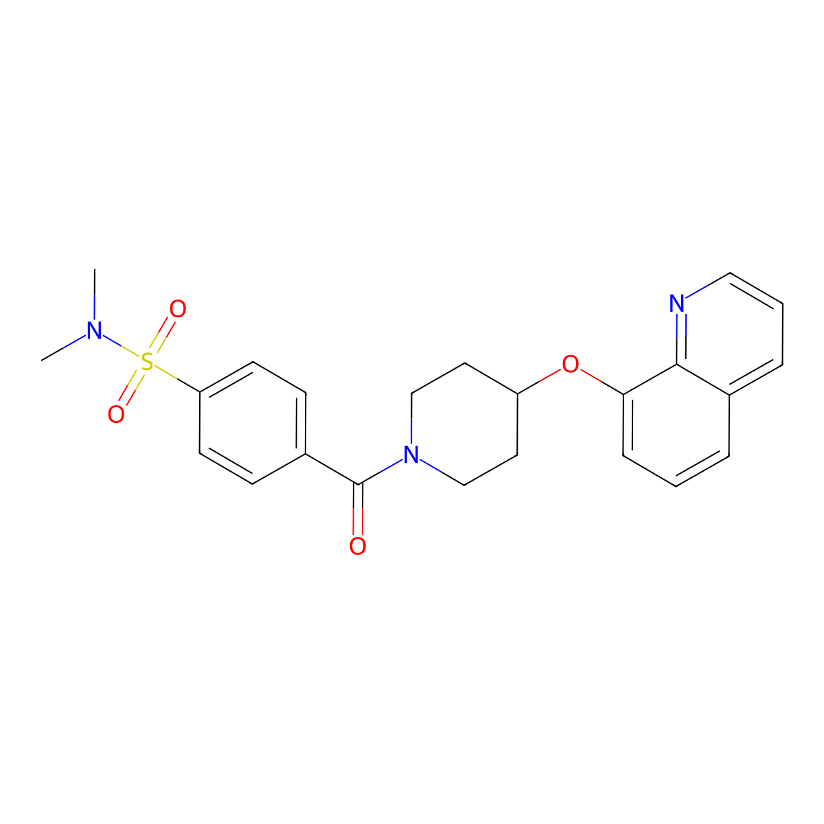 N,N-dimethyl-4-(4-(quinolin-8-yloxy)piperidine-1-carbonyl)benzenesulfonamide molecular structure, CAS 1903893-38-8