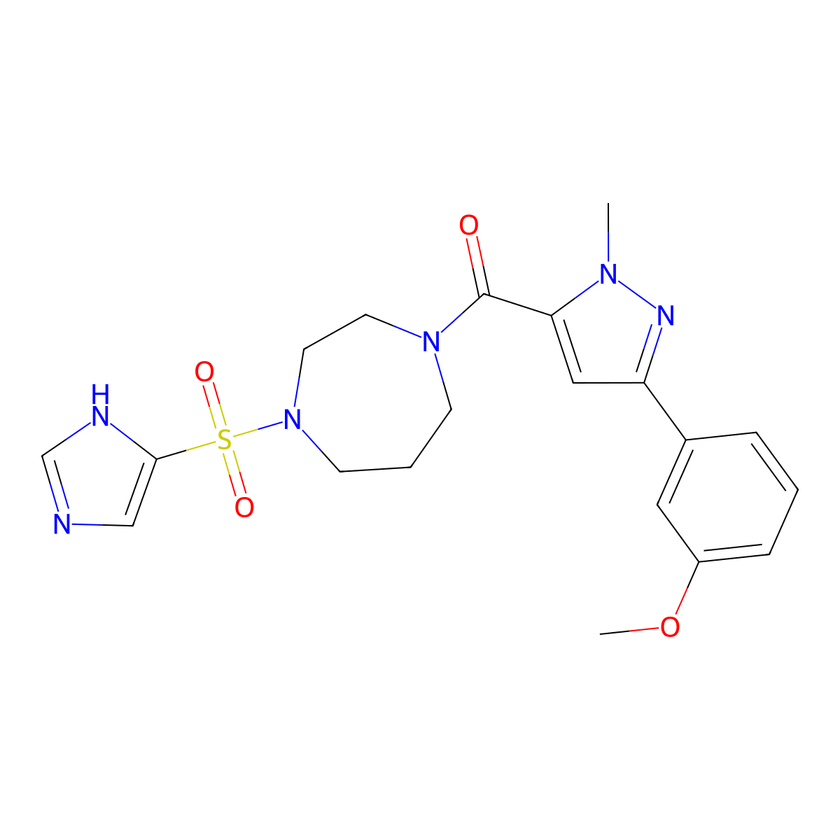 (4-((1H-imidazol-4-yl)sulfonyl)-1,4-diazepan-1-yl)(3-(3-methoxyphenyl)-1-methyl-1H-pyrazol-5-yl)methanone molecular structure, CAS 1903893-43-5