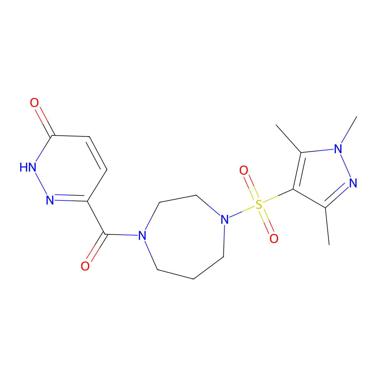 6-(4-((1,3,5-trimethyl-1H-pyrazol-4-yl)sulfonyl)-1,4-diazepane-1-carbonyl)pyridazin-3(2H)-one molecular structure, CAS 1903896-79-6
