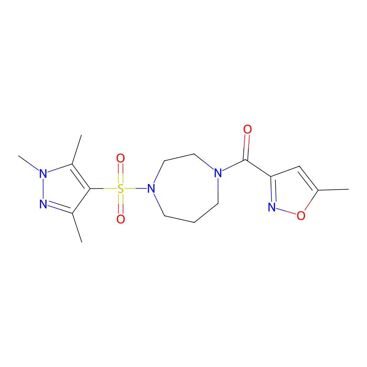(5-methylisoxazol-3-yl)(4-((1,3,5-trimethyl-1H-pyrazol-4-yl)sulfonyl)-1,4-diazepan-1-yl)methanone molecular structure, CAS 1903897-93-7