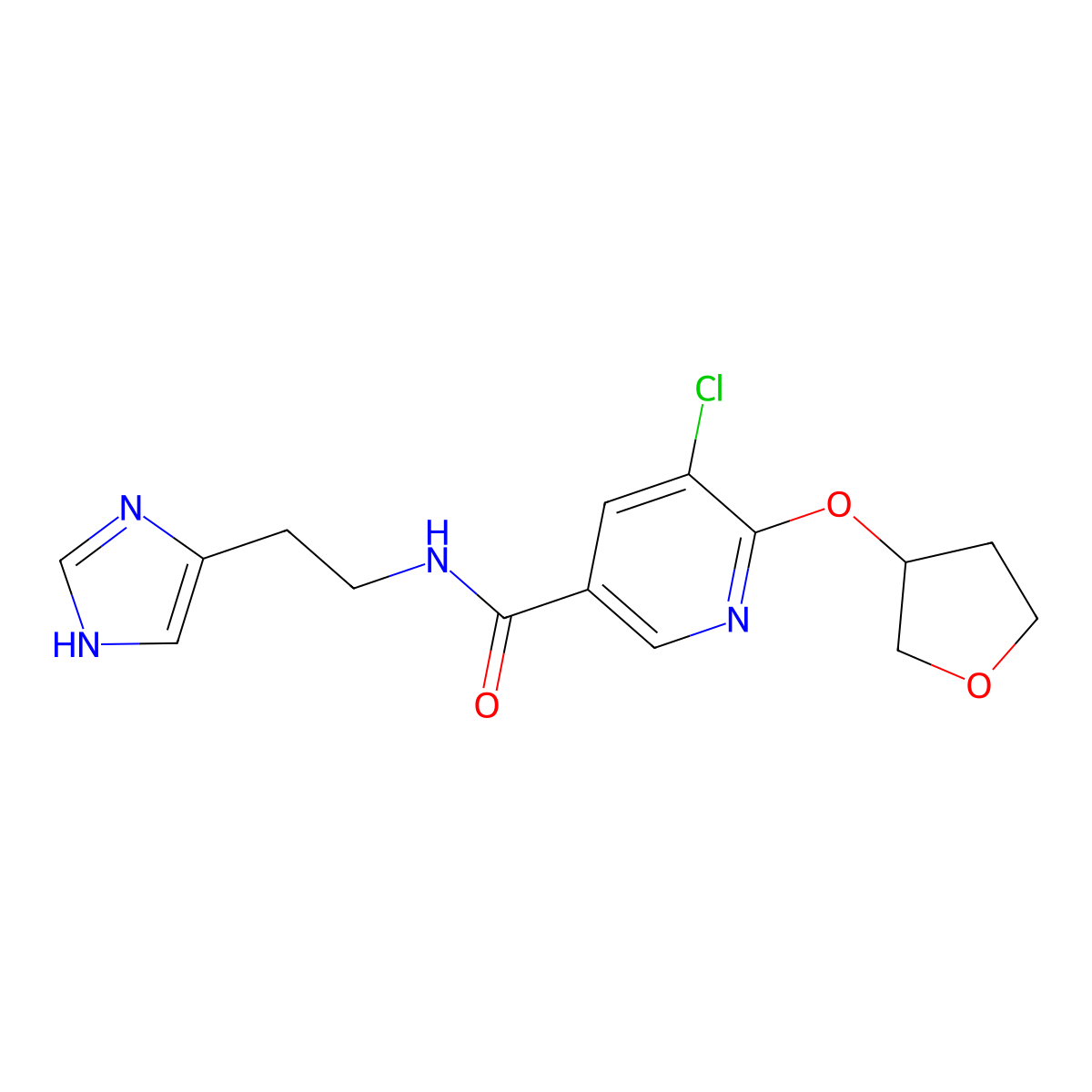 N-(2-(1H-imidazol-4-yl)ethyl)-5-chloro-6-((tetrahydrofuran-3-yl)oxy)nicotinamide molecular structure, CAS 1903912-94-6