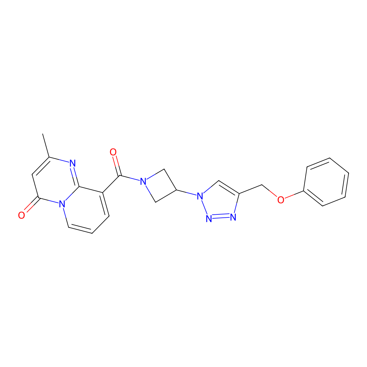 2-methyl-9-{3-[4-(phenoxymethyl)-1H-1,2,3-triazol-1-yl]azetidine-1-carbonyl}-4H-pyrido[1,2-a]pyrimidin-4-one molecular structure, CAS 1903913-93-8
