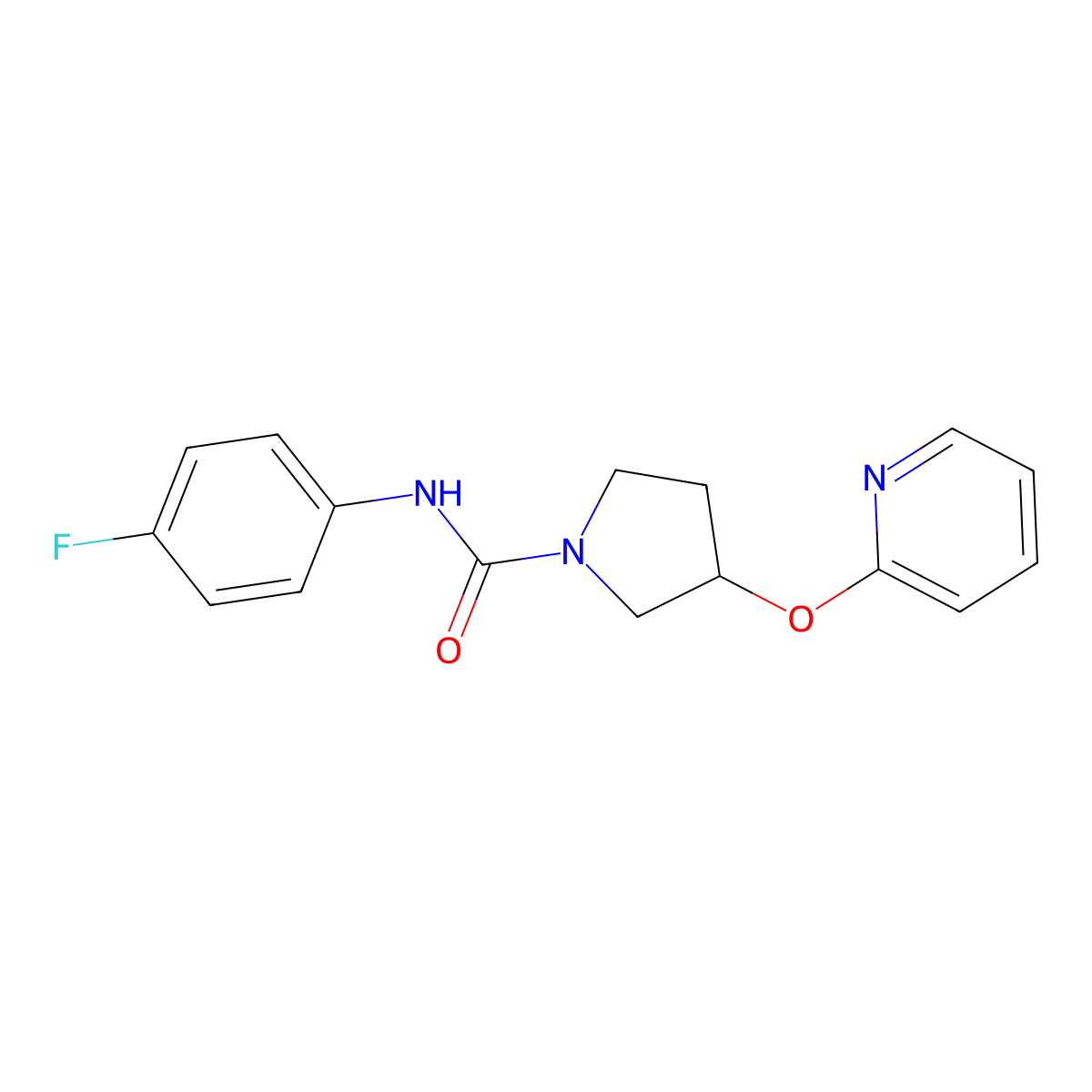 N-(4-fluorophenyl)-3-(pyridin-2-yloxy)pyrrolidine-1-carboxamide molecular structure, CAS 1903915-23-0
