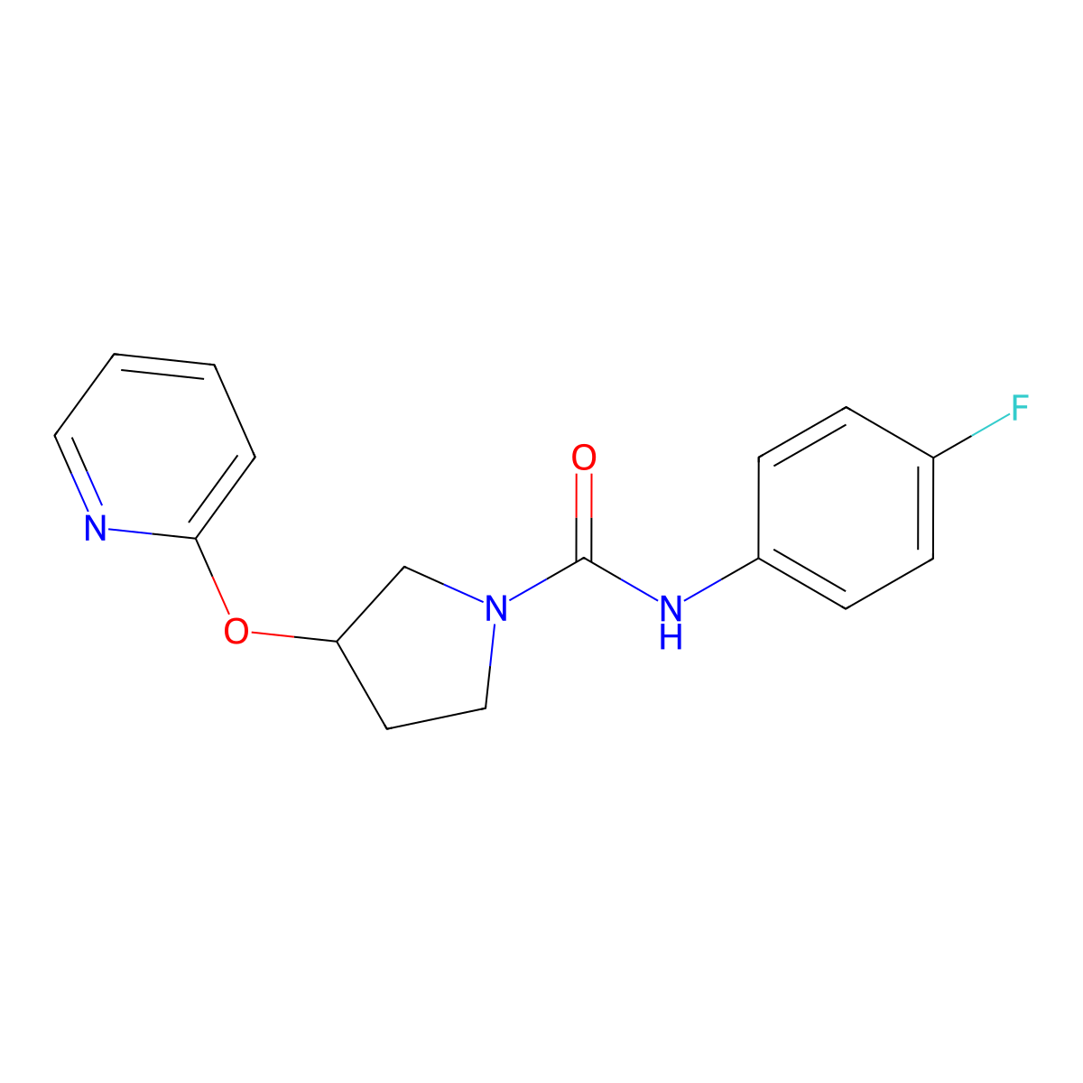 N-(4-fluorophenyl)-3-(pyridin-2-yloxy)pyrrolidine-1-carboxamide molecular structure, CAS 1903915-23-0