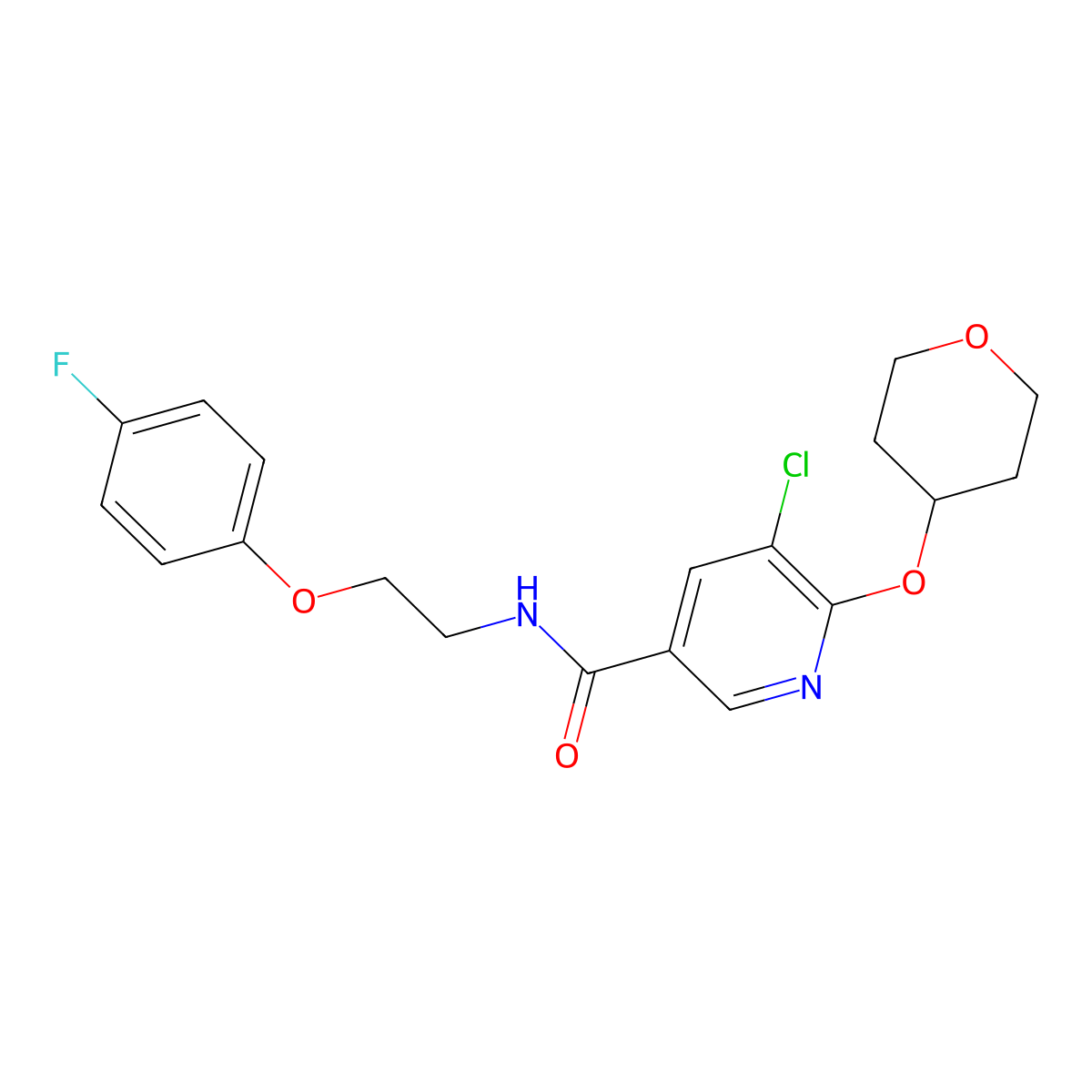 5-chloro-N-(2-(4-fluorophenoxy)ethyl)-6-((tetrahydro-2H-pyran-4-yl)oxy)nicotinamide molecular structure, CAS 1903915-97-8