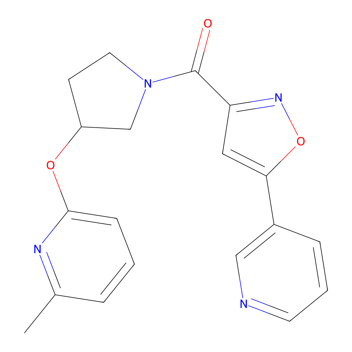 (3-((6-Methylpyridin-2-yl)oxy)pyrrolidin-1-yl)(5-(pyridin-3-yl)isoxazol-3-yl)methanone molecular structure, CAS 1903917-59-8