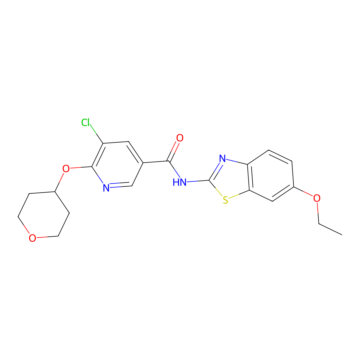 5-chloro-N-(6-ethoxybenzo[d]thiazol-2-yl)-6-((tetrahydro-2H-pyran-4-yl)oxy)nicotinamide molecular structure, CAS 1903918-79-5