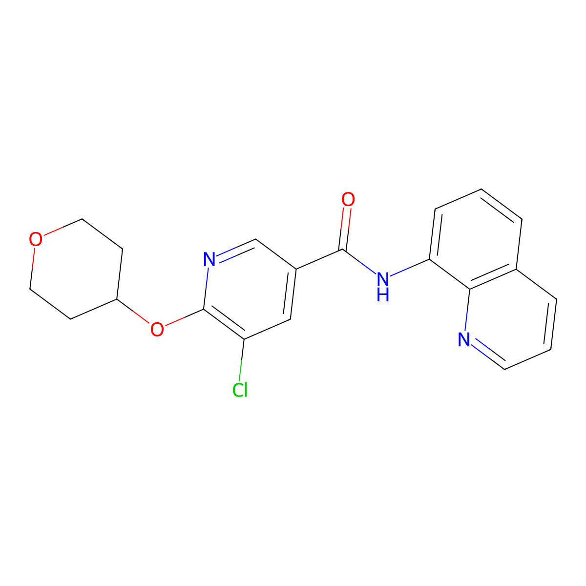 5-chloro-N-(quinolin-8-yl)-6-((tetrahydro-2H-pyran-4-yl)oxy)nicotinamide molecular structure, CAS 1903918-95-5