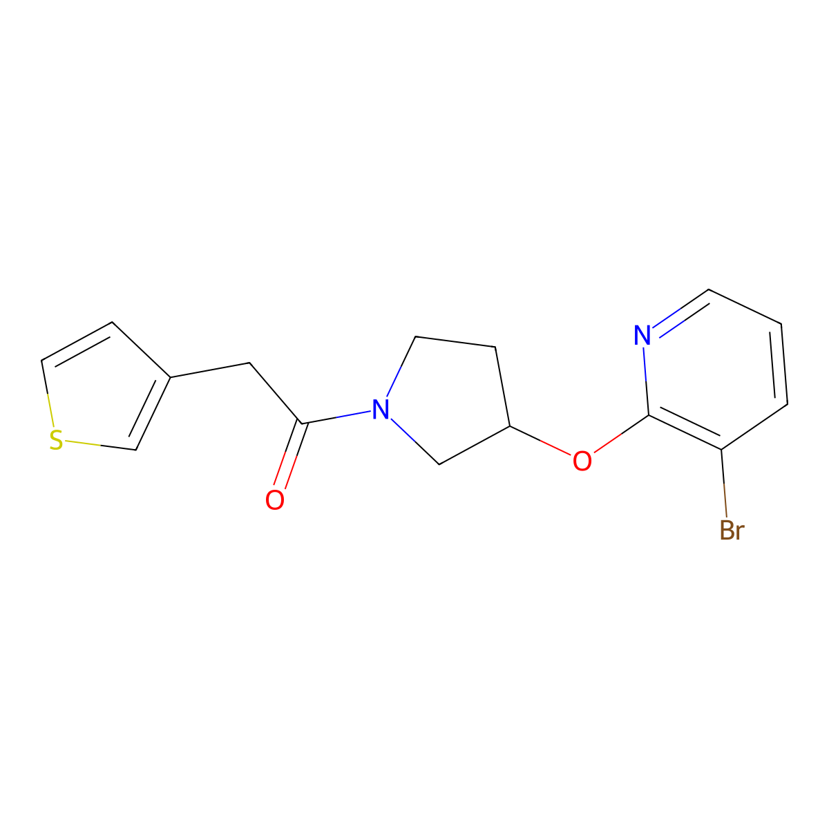 1-(3-((3-Bromopyridin-2-yl)oxy)pyrrolidin-1-yl)-2-(thiophen-3-yl)ethanone molecular structure, CAS 1903919-95-8