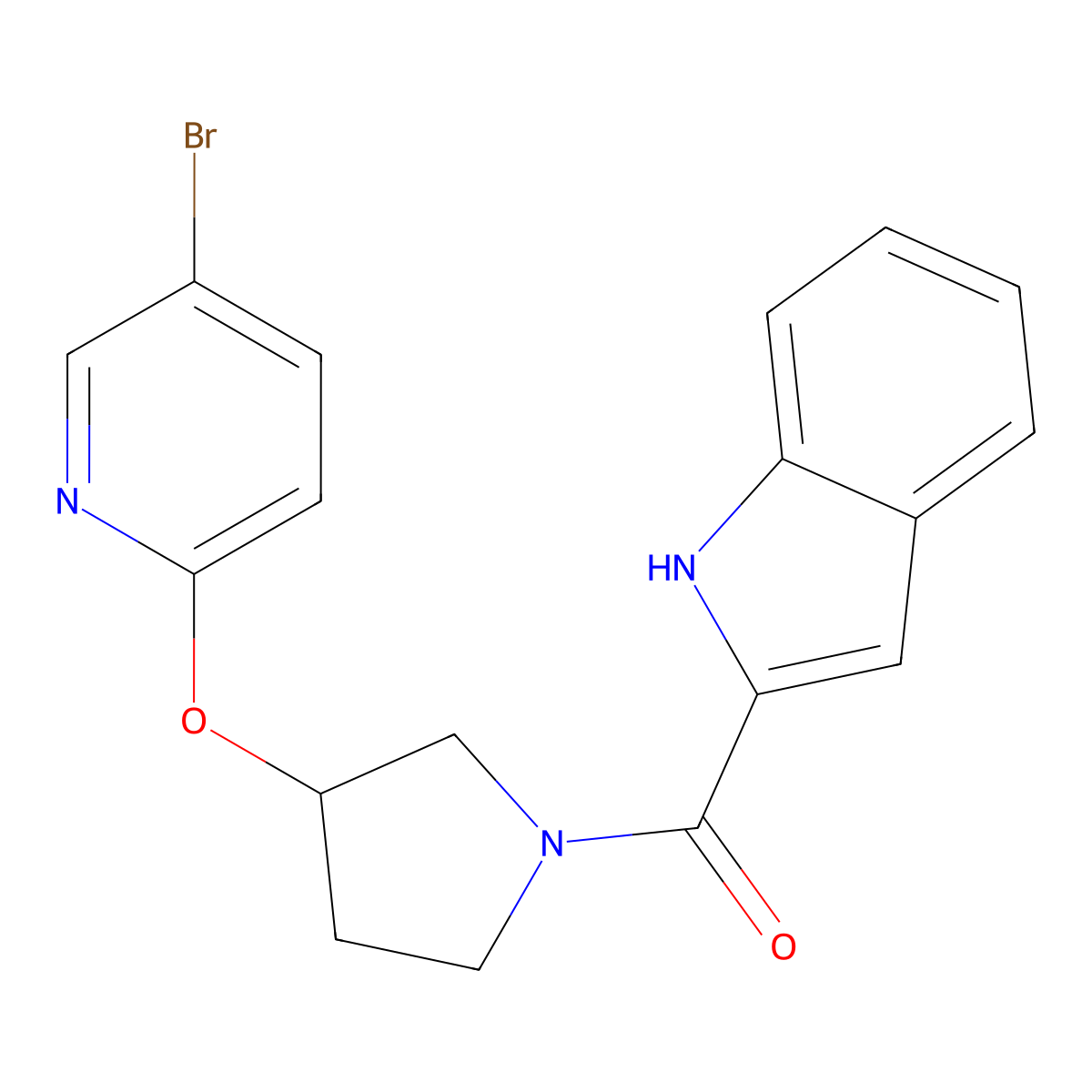 (3-((5-bromopyridin-2-yl)oxy)pyrrolidin-1-yl)(1H-indol-2-yl)methanone molecular structure, CAS 1903920-88-6