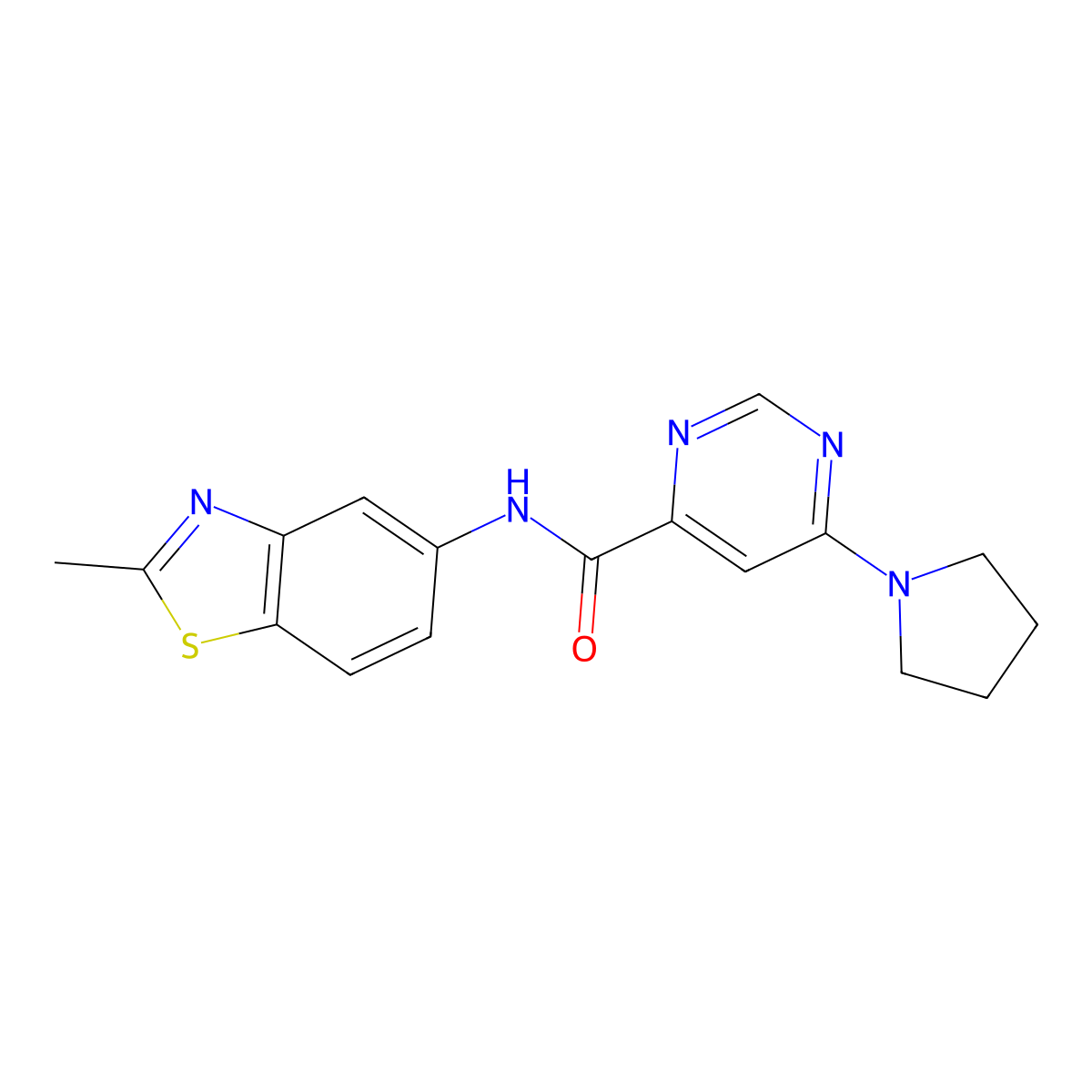 N-(2-methylbenzo[d]thiazol-5-yl)-6-(pyrrolidin-1-yl)pyrimidine-4-carboxamide molecular structure, CAS 1903933-20-9
