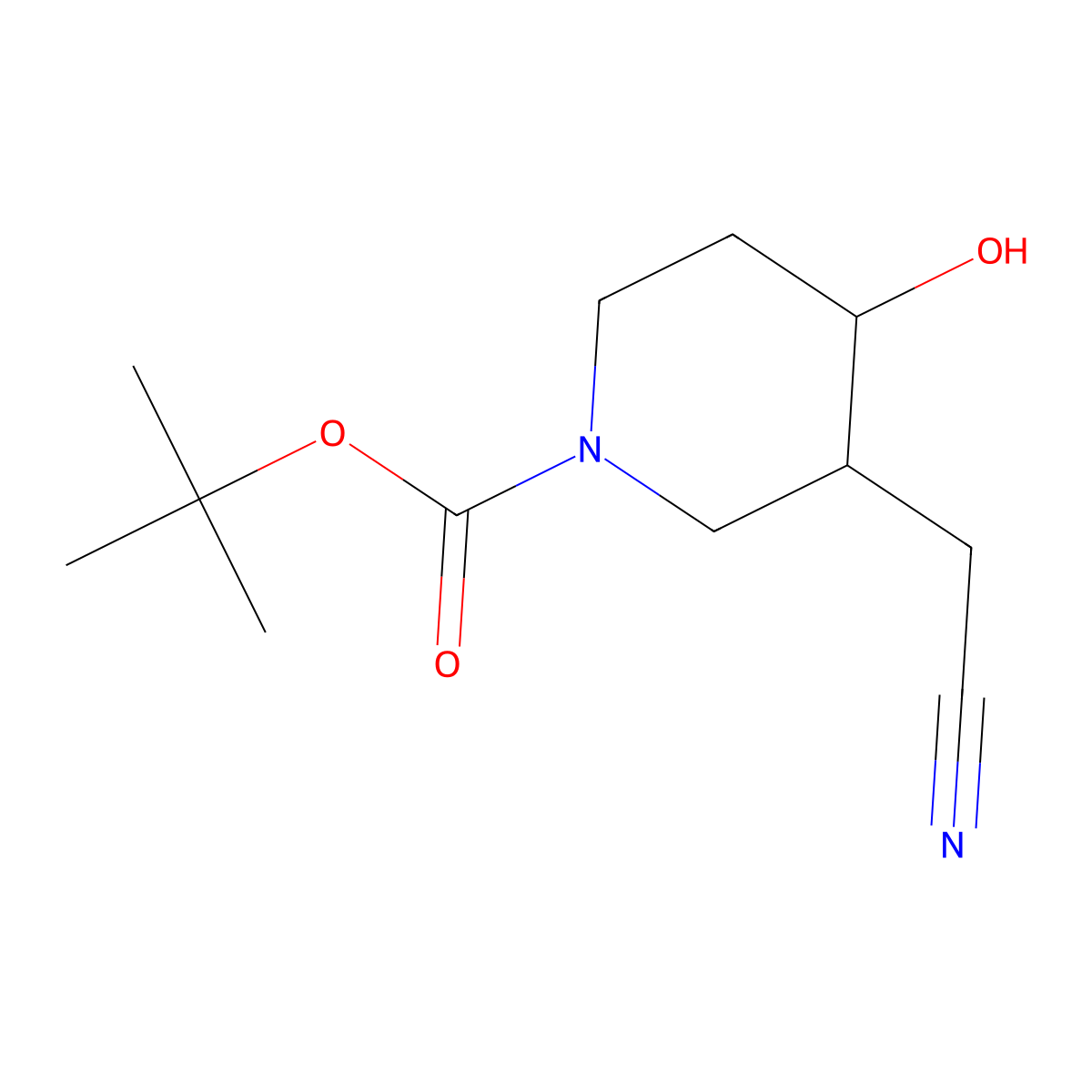 Tert-butyl (3R,4R)-3-(cyanomethyl)-4-hydroxypiperidine-1-carboxylate molecular structure, CAS 1903986-47-9