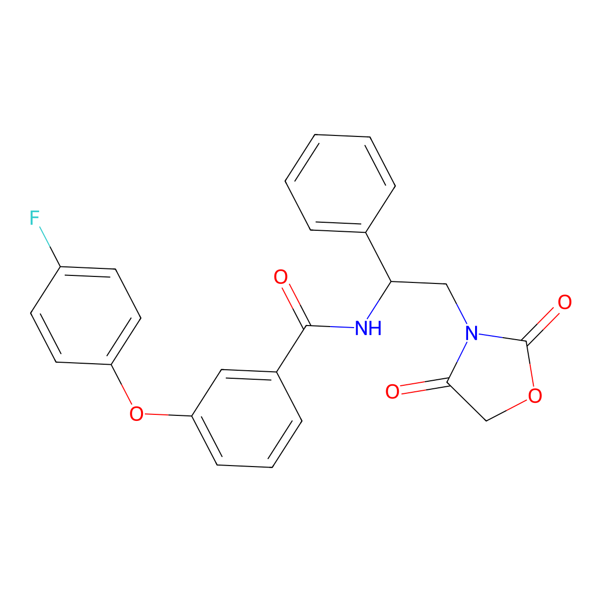 N-[2-(2,4-dioxo-1,3-oxazolidin-3-yl)-1-phenylethyl]-3-(4-fluorophenoxy)benzamide molecular structure, CAS 1904007-30-2