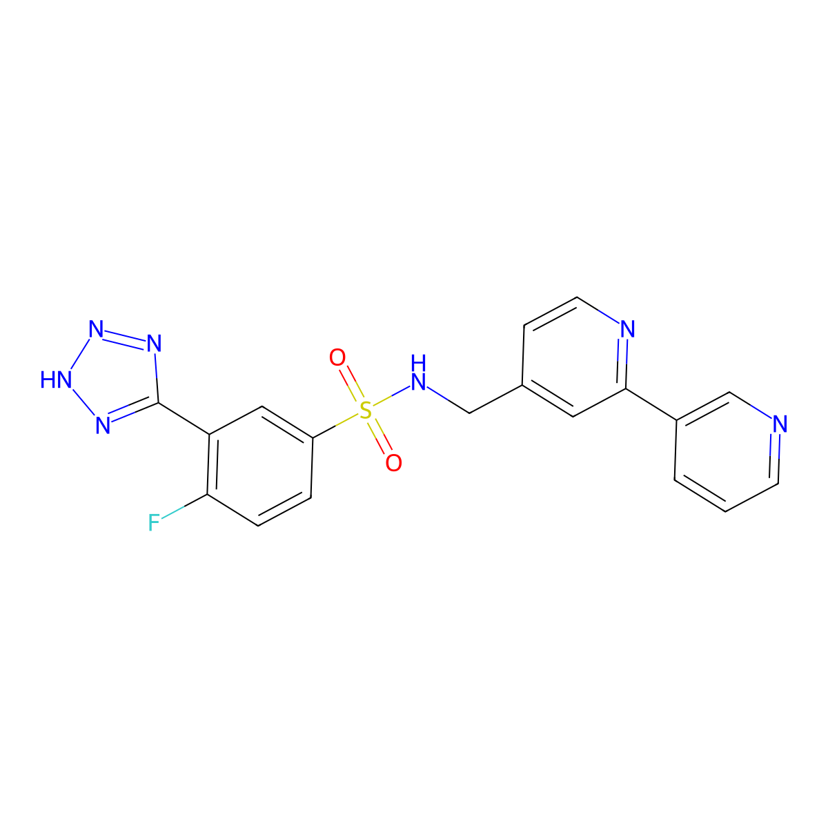 N-([2,3'-bipyridin]-4-ylmethyl)-4-fluoro-3-(1H-tetrazol-5-yl)benzenesulfonamide molecular structure, CAS 1904010-04-3