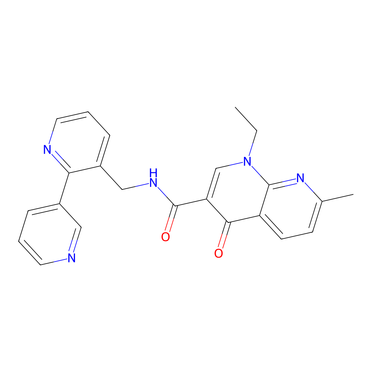 N-({[2,3'-bipyridine]-3-yl}methyl)-1-ethyl-7-methyl-4-oxo-1,4-dihydro-1,8-naphthyridine-3-carboxamide molecular structure, CAS 1904011-60-4
