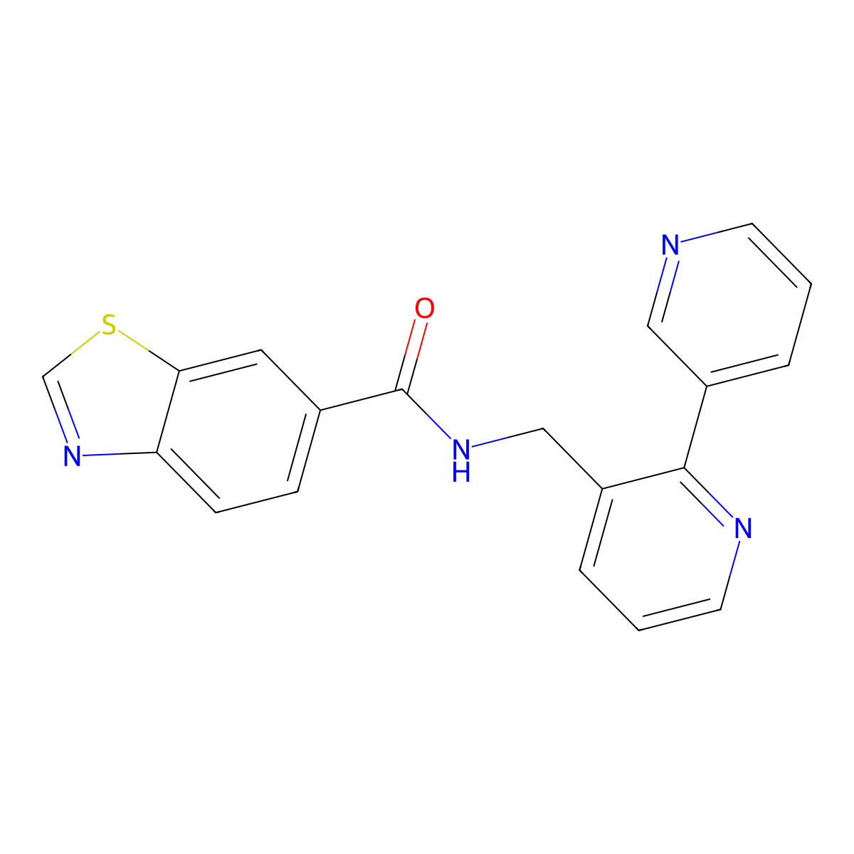 N-({[2,3'-bipyridine]-3-yl}methyl)-1,3-benzothiazole-6-carboxamide molecular structure, CAS 1904012-13-0