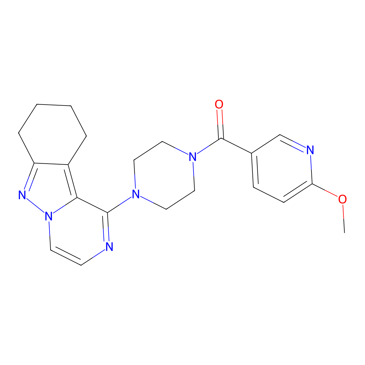 (6-Methoxypyridin-3-yl)(4-(7,8,9,10-tetrahydropyrazino[1,2-b]indazol-1-yl)piperazin-1-yl)methanone molecular structure, CAS 1904016-34-7