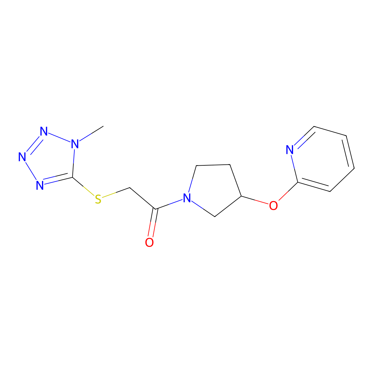 2-((1-methyl-1H-tetrazol-5-yl)thio)-1-(3-(pyridin-2-yloxy)pyrrolidin-1-yl)ethanone molecular structure, CAS 1904016-56-3