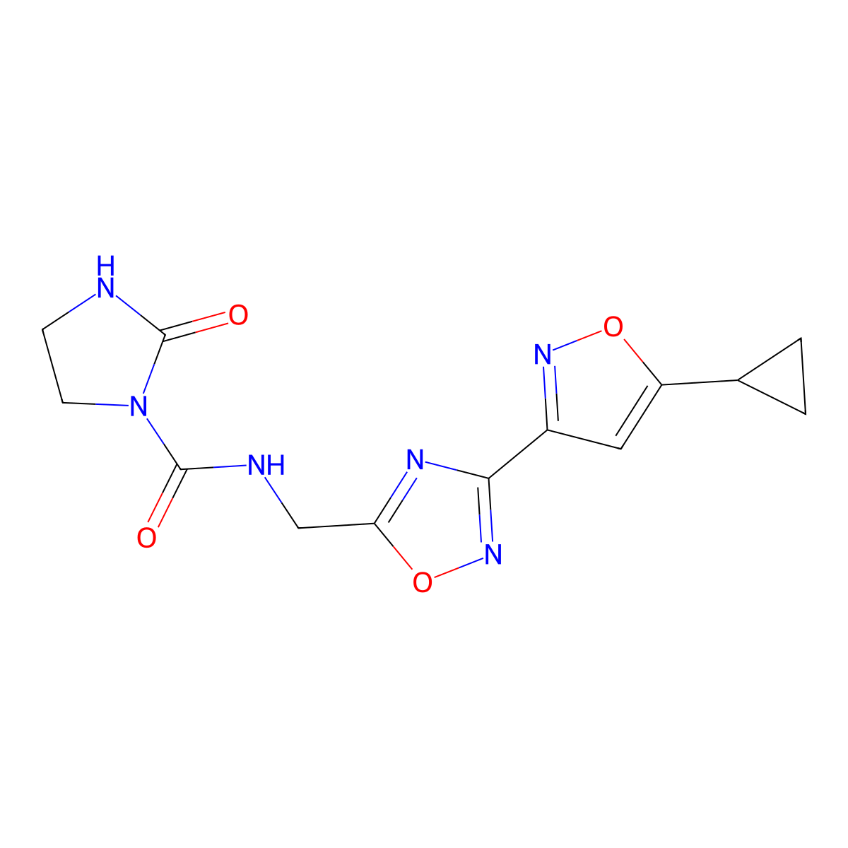 N-((3-(5-cyclopropylisoxazol-3-yl)-1,2,4-oxadiazol-5-yl)methyl)-2-oxoimidazolidine-1-carboxamide molecular structure, CAS 1904017-81-7