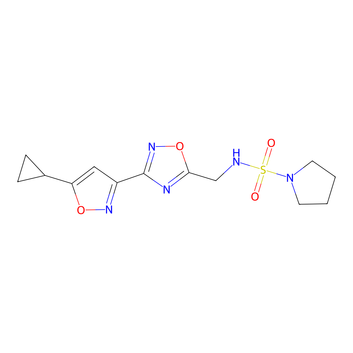 N-((3-(5-cyclopropylisoxazol-3-yl)-1,2,4-oxadiazol-5-yl)methyl)pyrrolidine-1-sulfonamide molecular structure, CAS 1904017-88-4