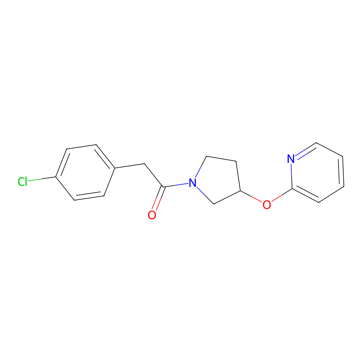 2-(4-Chlorophenyl)-1-(3-(pyridin-2-yloxy)pyrrolidin-1-yl)ethanone molecular structure, CAS 1904017-89-5