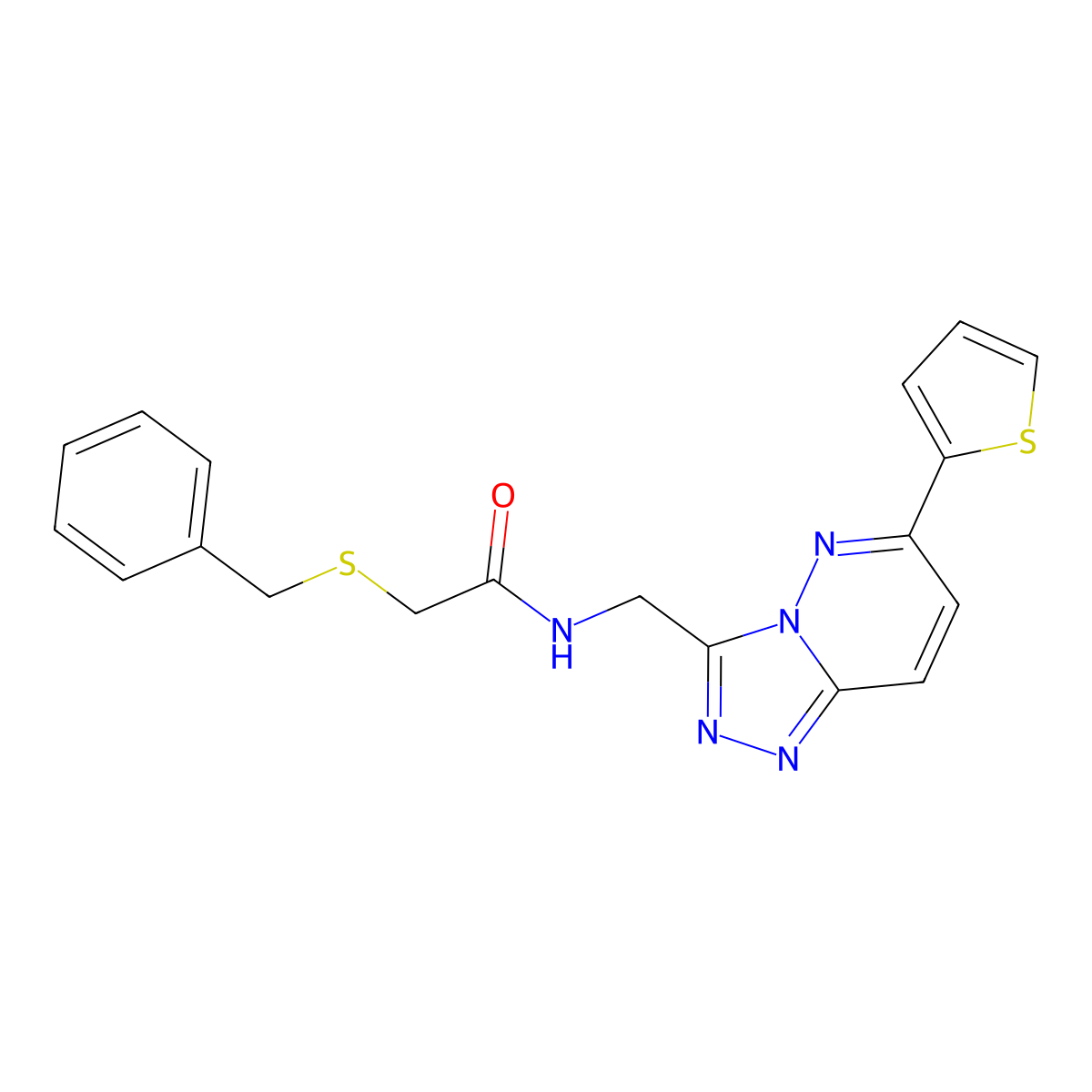 2-(benzylthio)-N-((6-(thiophen-2-yl)-[1,2,4]triazolo[4,3-b]pyridazin-3-yl)methyl)acetamide molecular structure, CAS 1904020-17-2