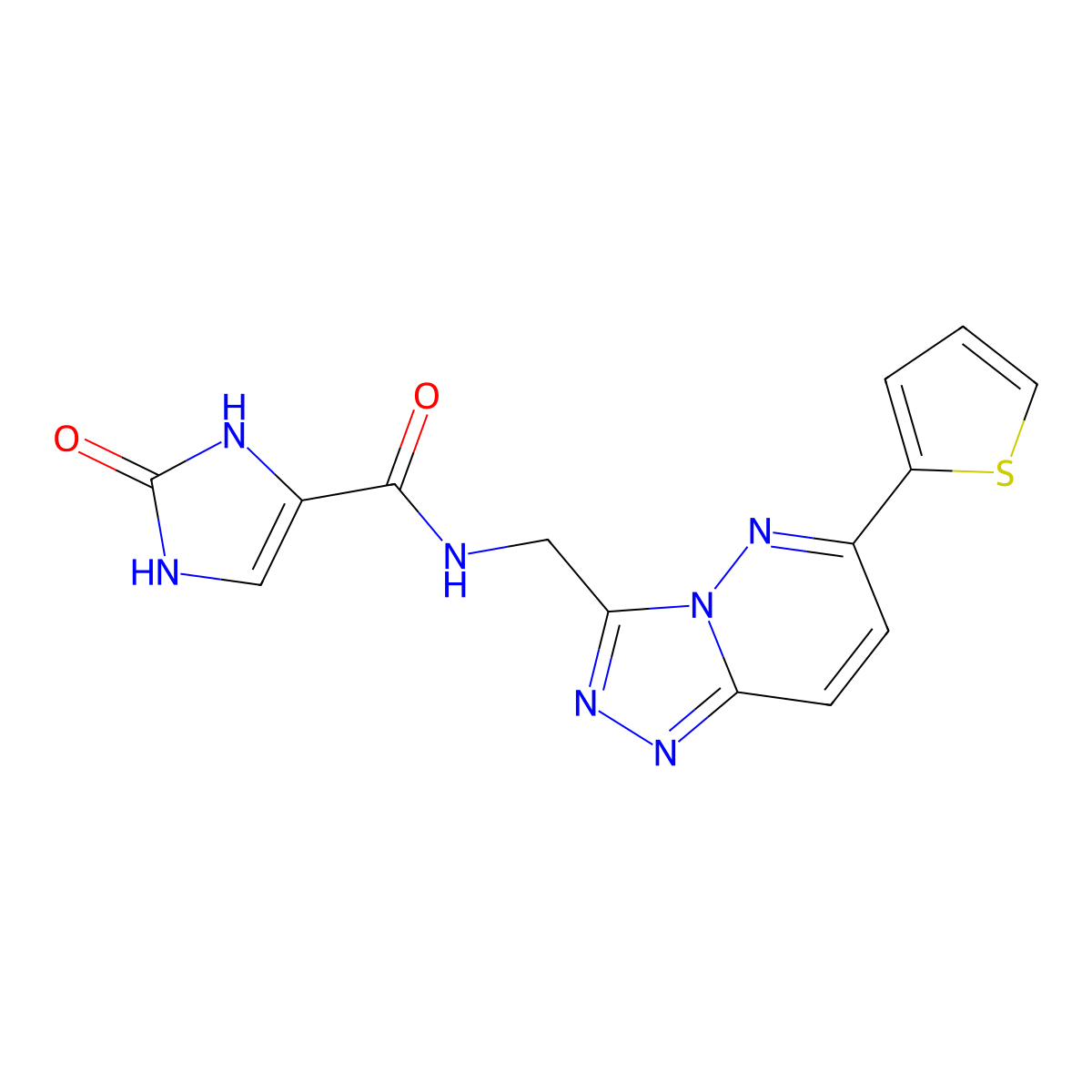 2-oxo-N-((6-(thiophen-2-yl)-[1,2,4]triazolo[4,3-b]pyridazin-3-yl)methyl)-2,3-dihydro-1H-imidazole-4-carboxamide molecular structure, CAS 1904020-27-4
