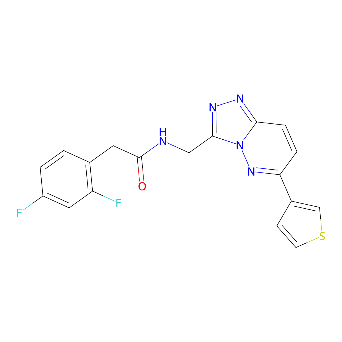 2-(2,4-difluorophenyl)-N-((6-(thiophen-3-yl)-[1,2,4]triazolo[4,3-b]pyridazin-3-yl)methyl)acetamide molecular structure, CAS 1904020-93-4