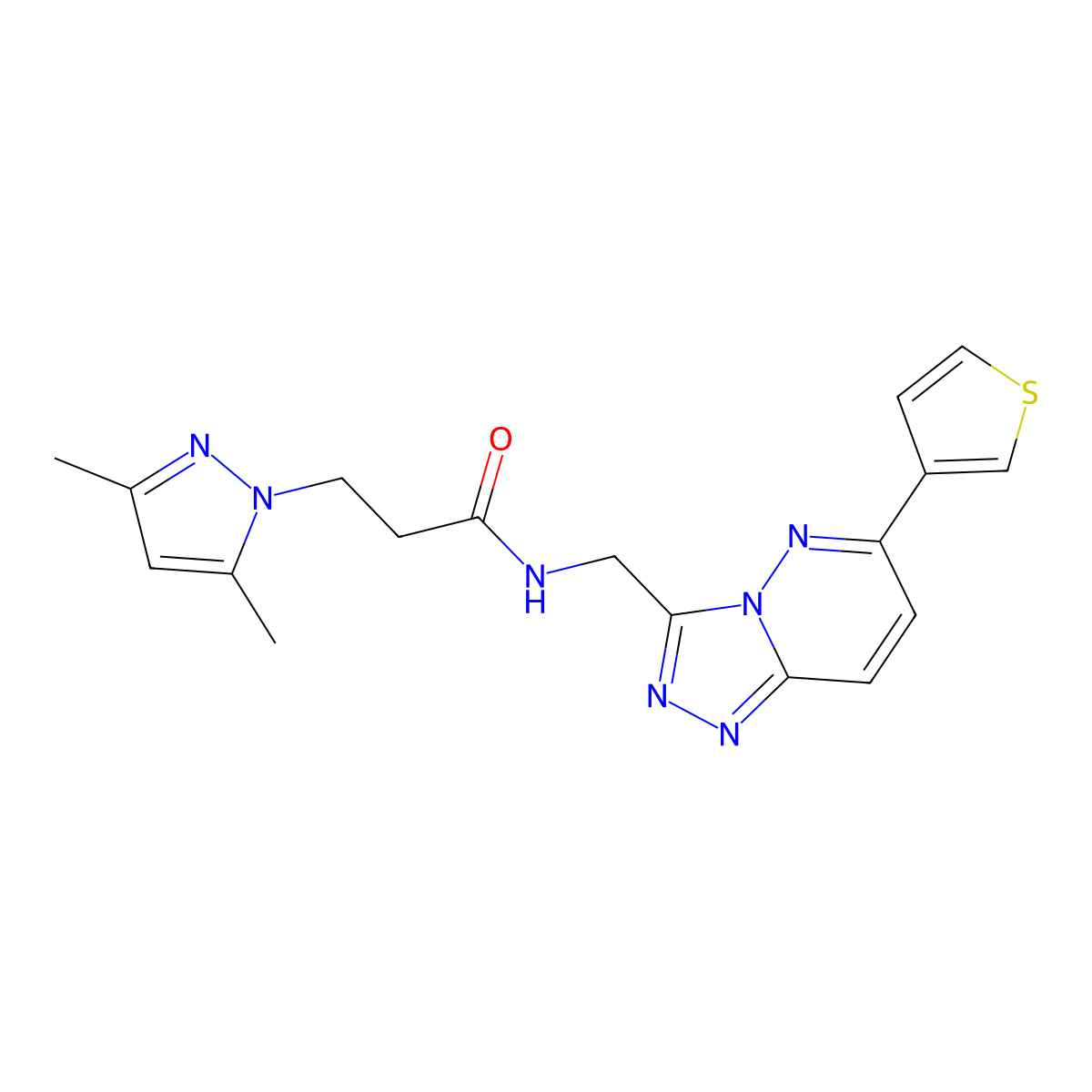 3-(3,5-dimethyl-1H-pyrazol-1-yl)-N-((6-(thiophen-3-yl)-[1,2,4]triazolo[4,3-b]pyridazin-3-yl)methyl)propanamide molecular structure, CAS 1904021-03-9